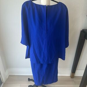 Adrianna Papell Blue Sheath Cape Dress with Dolman Sleeves